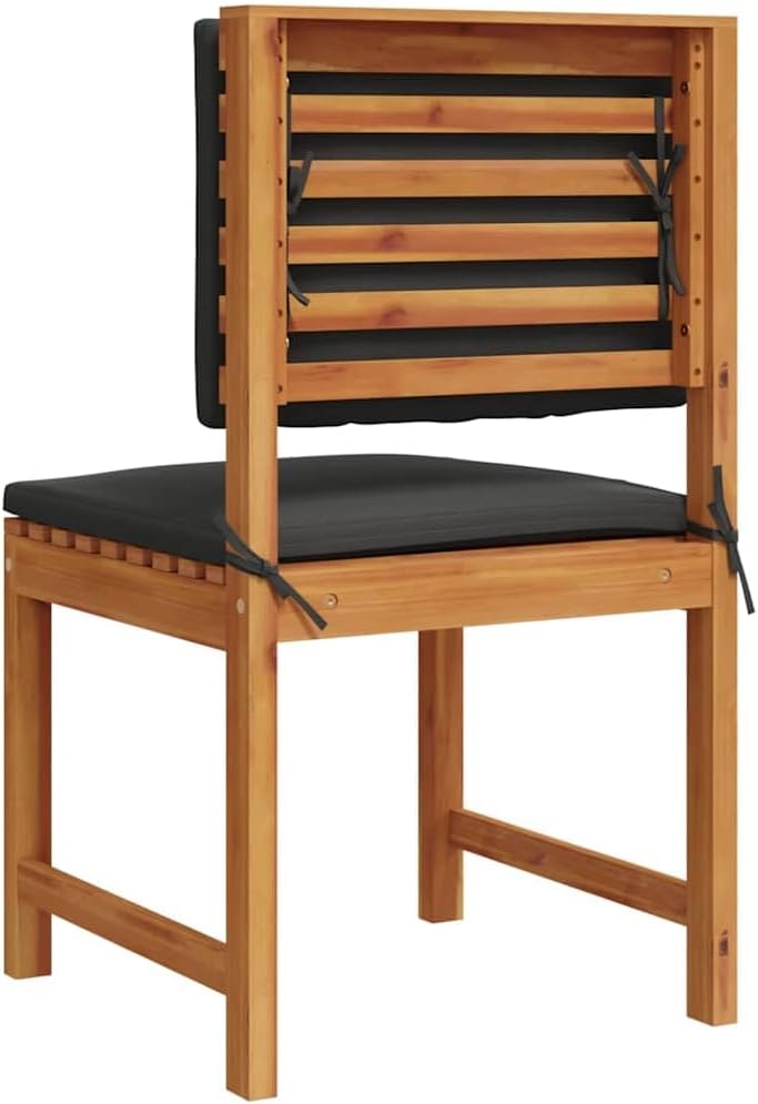 2-Pack Outdoor Acacia Wood Garden Chairs with Cushions 19.7x19.7x35.8 in Brown Modern Patio Loveseat Seating Set for Balcony Backyard and Small Spaces