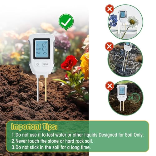 Image of HASTHIP Soil Moisture Meter, PH Meters Professional Soil Meter for Agriculture 3 in 1 Sensor Kit with Moisture PH Testing Inspection LCD Display