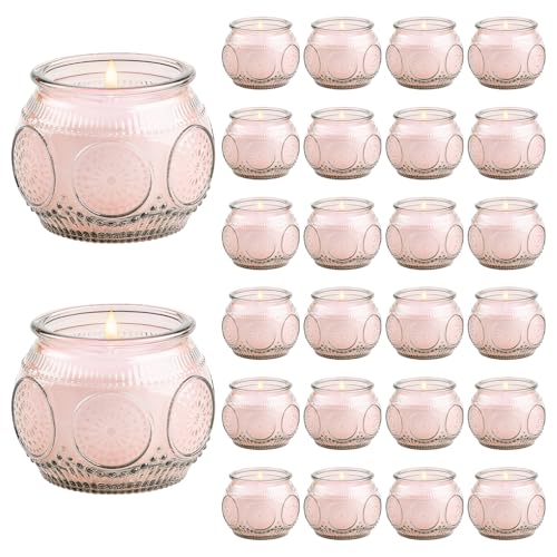 Veiuwa 24 Pack of 4 Oz Mini Soy Candles Rose Scented Candle Set in Vintage Pink for Home Gifts Party Favors Spa & Relaxation Its a Very Holiday Gift to Give to Family and Friends!