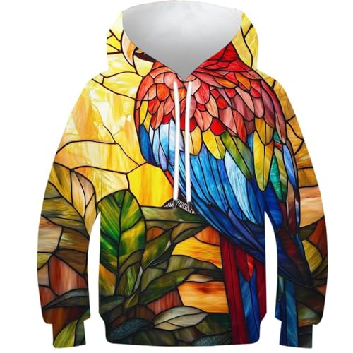 Sweat chaud à capuche perroquet 3D vitrail avec poches pour fille et garçon