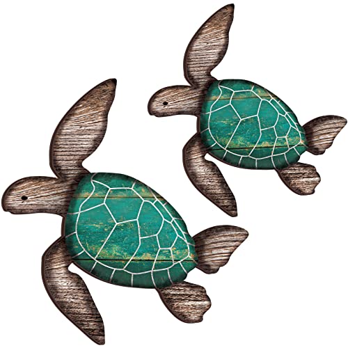 Décoration murale marine vintage : Tortue de mer en bois vert pour salon