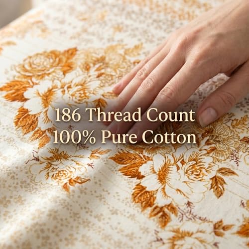 Image of Mafatlal 186 TC Spring Glory Graceful Pure Cotton Single Flatsheet (60 x 90 Inch) | Breathable Summer Comfort | Wrinkle-Free Floral Bedsheet with 1 Pillow Cover, Orange Peel