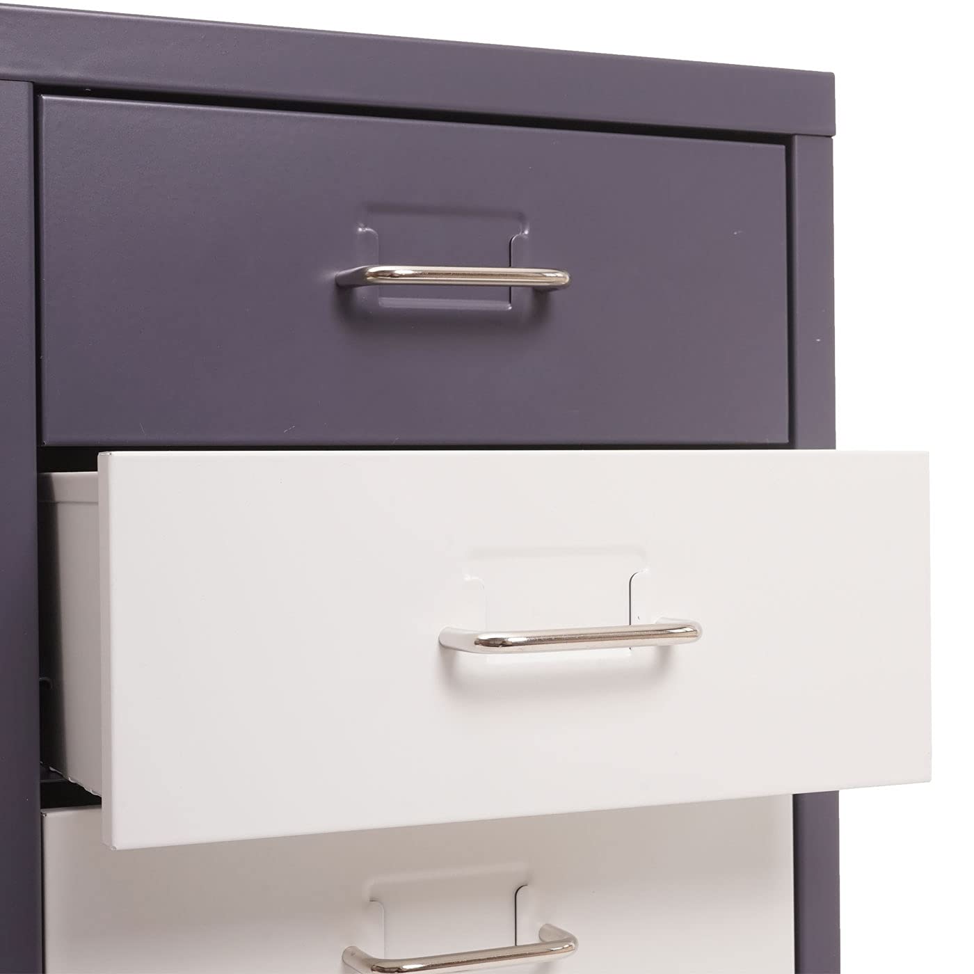 Mendler Cajonera con ruedas Boston T851, armario de acero, 69 x 28 x 41 cm, 6 cajones, gris oscuro, blanco y gris oscuro