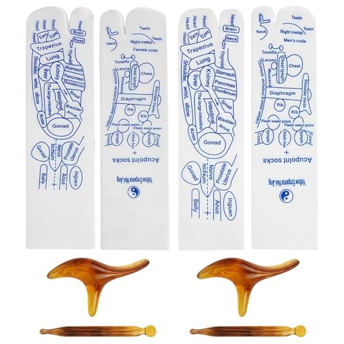 Calcetines de reflexología con mapas de acupresión y herramientas de masaje