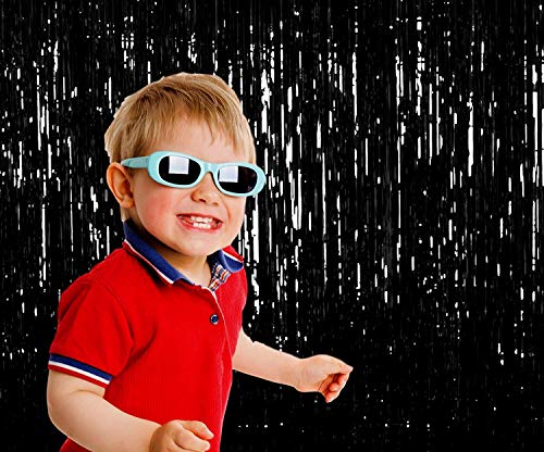 Image of Party Propz Black Foil Curtain for Decoration - 3 Pcs (3 ft x 6 ft Each) Large Foil Curtains for Birthday Decoration | Black Birthday Decoration Items | Foil Fringe Curtain | Party Decorations Items