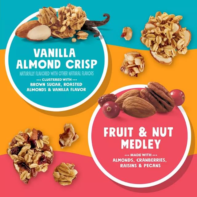 Granola Variety Pack, Vanilla Almond Crisp and Fruit & Nut Medley, 12 Pouches, 1.6 oz To Go Packs (1 Pack)