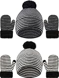 Kids Winter Pom Beanie Hat and Gloves Set Warm Fleece Lined Knitted Hat Ski Mittens for 2-5 Years...