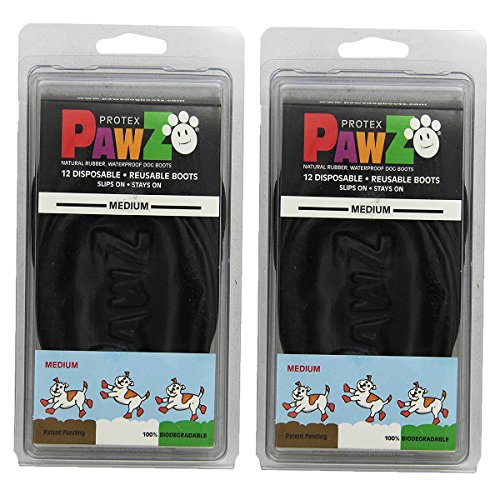 Pawz Water-Proof Dog Boot, Black, Medium (2 Pack)