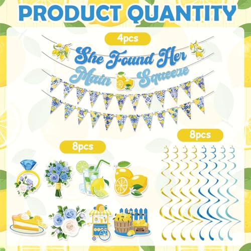 Image of Lemon Bridal Shower Decorations Include She Found Her Main Squeeze Glitter Banners Lemon Bunting Banners Hanging Swirls Amalfi Coast Lemon Theme Party Supplies for Bridal Shower