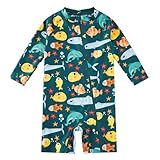 Baby Boy Swimsuit Rash Guard Shirts Toddler Boy Swimwear Full Zipper UPF 50+ Sun Protection Infant One Piece Bathing Suit (Ocean Fish, 12-18 Months)