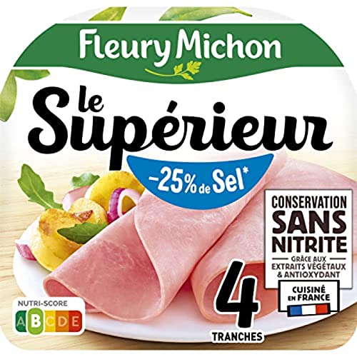 Fleury Michon Jambon le superieur, - 25 % de sel conservation sans nitrite - Les 4 tranches, 140g