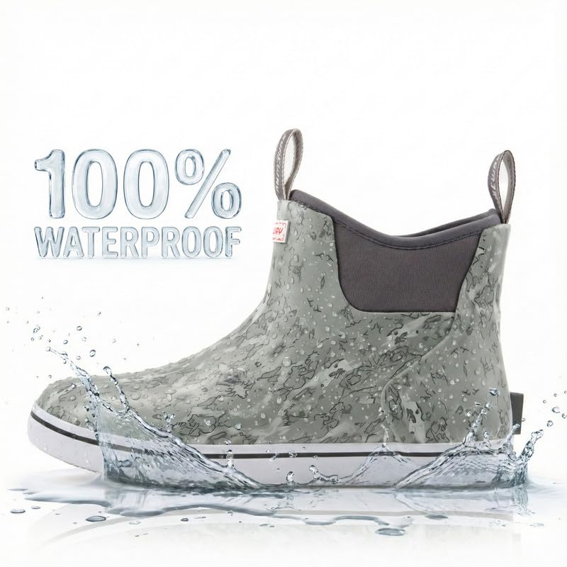 Image of SUREWAY Men's Ankle Fishing Deck Boots for Men-Waterproof,Professional Non-Slip Soles for Wet Slippery Surface,Neoprene Rubber Rain Boot /Shoes for Hunting Boating Gardening