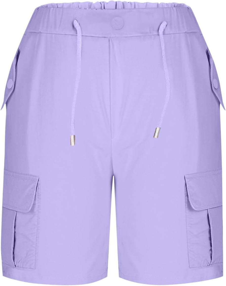 Bermuda Shorts for Women with Pockets Knee Length Elastic Waist Cargo Shorts Casual Summer Cropped Work Hiking Pants