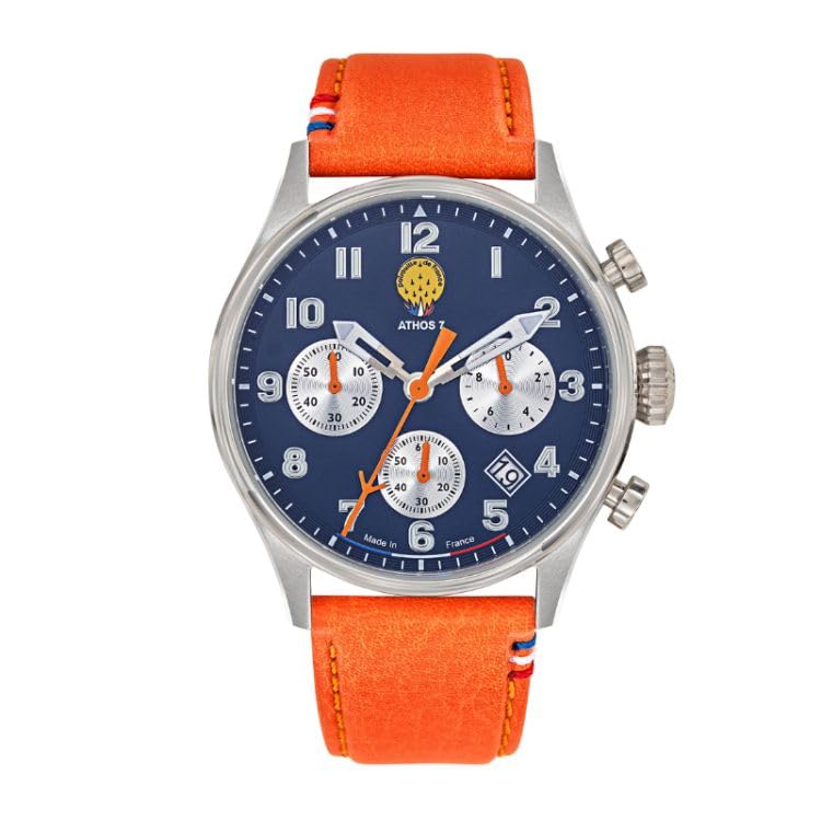 Montre Patrouille de France Athos 7 chronographe au bracelet cuir orange audacieux