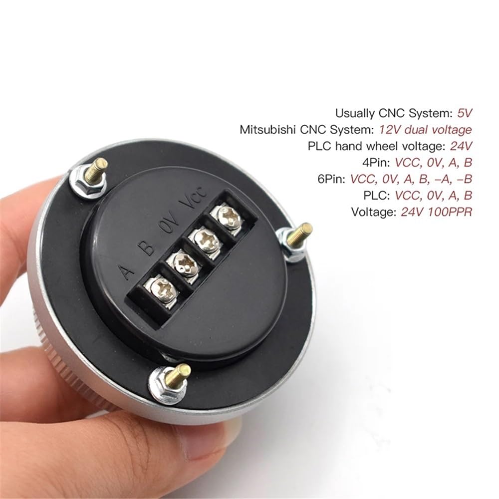 Pulser Handwheel 5V 60mm 80 100PPR Generatore manuale Volantino Macchina Encoder rotativo 4Pin 6Pin (Nero, 6Pin 5V - 100PPR)