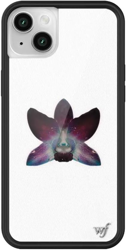 Wildflower iPhone 13/14 case - black bumper, white orchid design