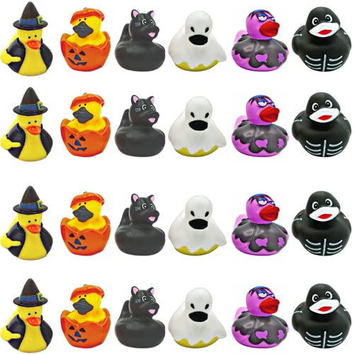 4E's Novelty Halloween Rubber Ducks Bulk - 24 Pack, 6 Variety Themes, 2.5