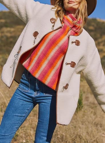 Dokotoo Womens Long Sleeve Jackets Fashion Faux Shearling Oversized Color Block Button Sherpa Jacket Coats4