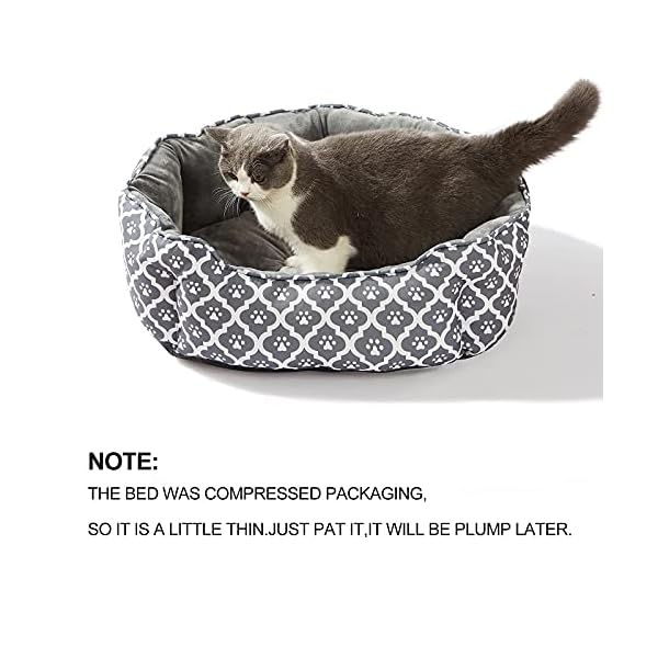 LUCKITTY Großes Katzenbett, 63.4 cm, weicher Samt und wasserdichtes Oxford-Kissen, ovales geometrisches Haustierbett für Indoor-Katzen oder kleine Hunde, graues Hunde-Fußabdruck-Muster – Bild 4