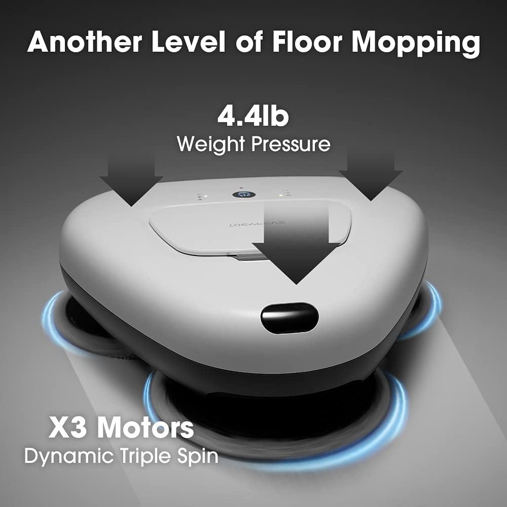 EVERYBOT Three-Spin Robot Mop - Ultra Quiet Smart Mopping Robot Cleaner Only | Powerful Stylish 3 Spin Wet Mop for Hard Floor & Tile Cleaning with Remote Control | Large Water Tank