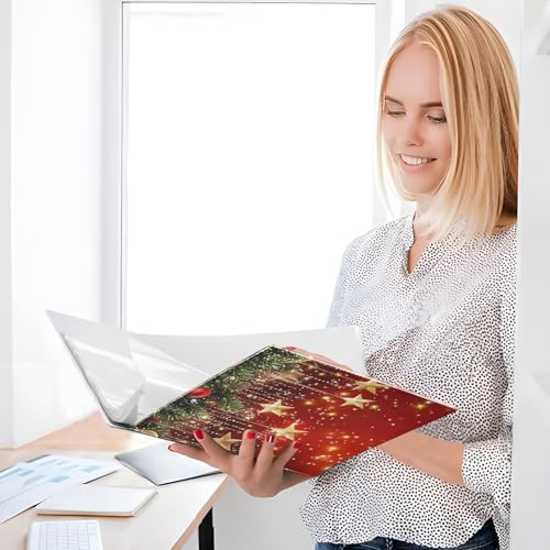 Image of 3 Ring Binder Christmas Stars Christmas Balls 1.5 inch Binders Three Ring Binders with Clipboard Fit 8.5'' x 11'' Paper 3 Interior PVC Clear Pockets for Office Supplies
