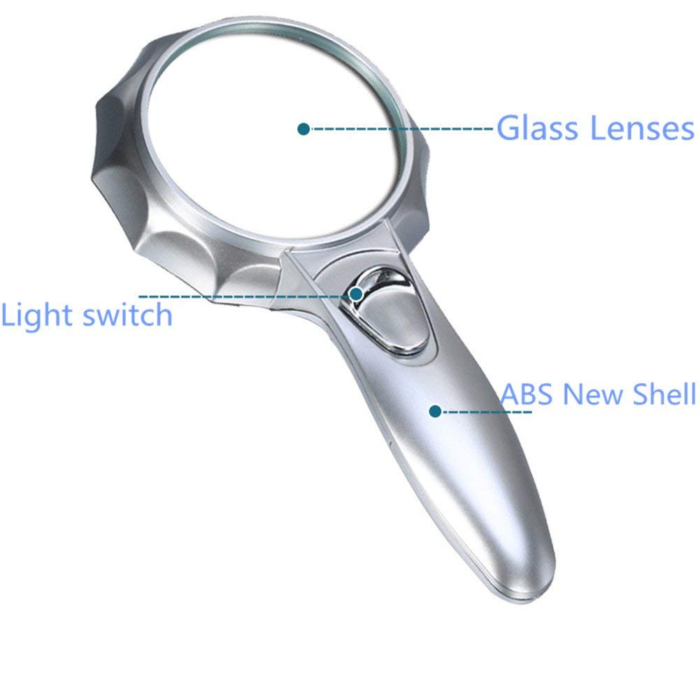 Lupas de Mano con 6 Luces LED, Lente HD 4X, protección Ocular, Lupa iluminada para Lectura de Ancianos.