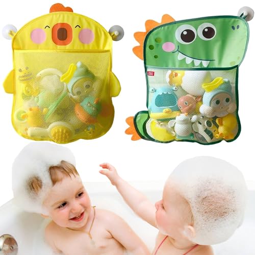 2 Pack Mesh Bath Toy Organizer, Anberky Cute Duck & Dinosaur Bath...