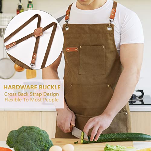 Canvas Aprons for Men Chef Apron, Work Apron with Large Pockets - 16oz Heavy Duty Cross Back, BBQ, Cooking - Image 3