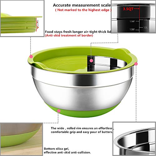 Image of Stainless Steel Mixing Bowls with Lids (Set of 3), Non Slip Colorful Silicone Bottom Nesting Storage Bowls by Regiller, Polished Mirror Finish For Healthy Meal Mixing and Prepping 2.5-3.5-4.2QT