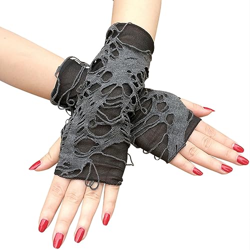 image for Luwigs Women's Punk Fingerless Gloves Arm Warmers Black Broken Slit Ri