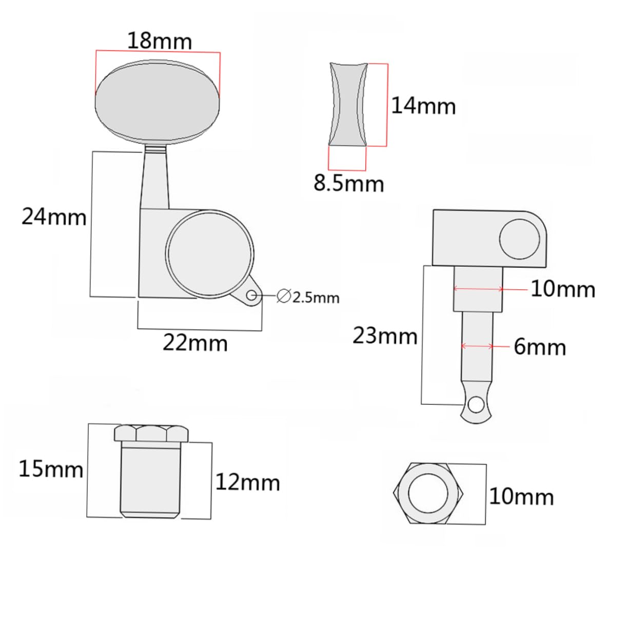 HEMOTON 6pcs Guitar Tuning Pegs Keys Tuners Machine Heads Locking Tuners for Electric Acoustic Guitars