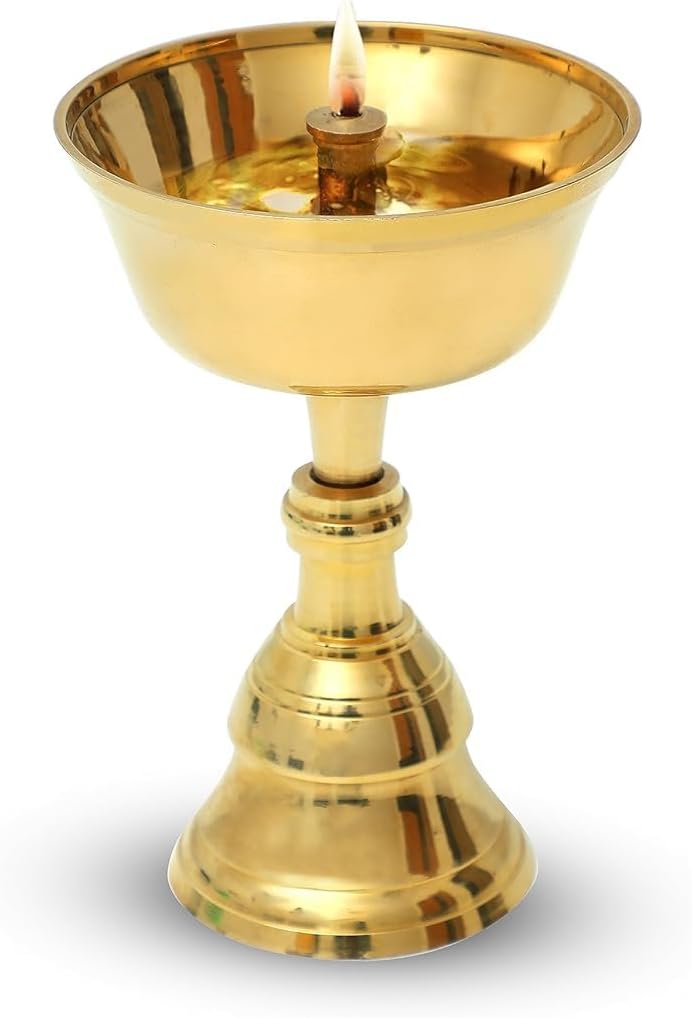 Shubhkart Nitya Akhand Narayan Diya | 110 Gm Brass Diya for Puja | Deepam Kundulu Jyot Oil Lamp | Pooja Items for Home Temple | Traditional for Worship | 8.1 Cm Height | Mandir Puja Article