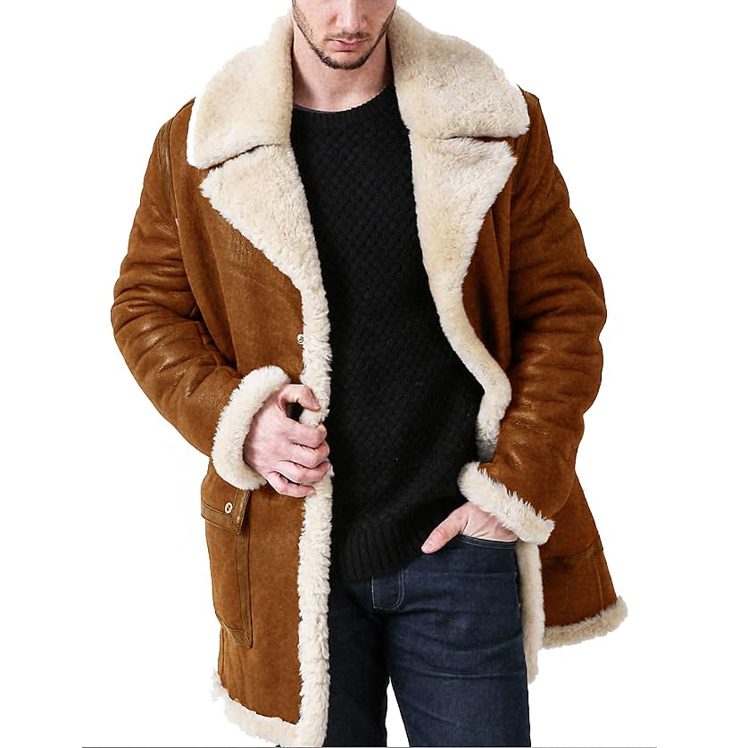 SXHEYUY Chaqueta Piel Oveja Vintage para Hombre Forro Polar Piel Sintética Borreguito Engrosar Abrigo Cálido De Invierno Ropa De Abrigo