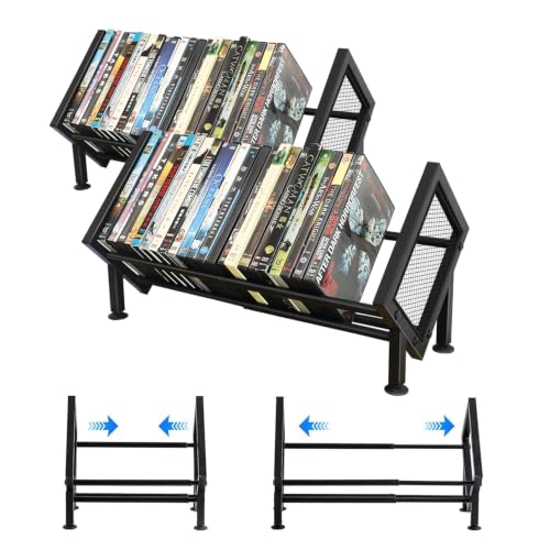 Image of PUTNATRURE DVD Blu ray Rack 2 Pack, Expandable Media Shelf Holds 52 DVD Cases, Compact Display Organizer for Video Games and Movies, Black