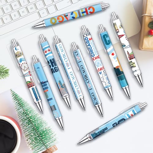 Image of Sayglossy 36 Pcs Chicago City Ballpoint Pen Collectible Gift Pen Bulk Retractable Souvenirs USA Chicago City Souvenirs for Office Supplies, 6 Styles, Black Gel Ink
