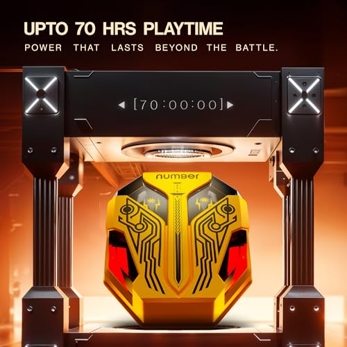 Image of Number Super Buds Pro GT99 Truly Wireless in Ear Earbuds with 70 Hours Playtime, 35ms Ultra Low Latency, Dual Pairing Ear Buds, Quad Mic ENC, BT 5.4, IPX5, Fast Charging, Made in India (Yodha Yellow)