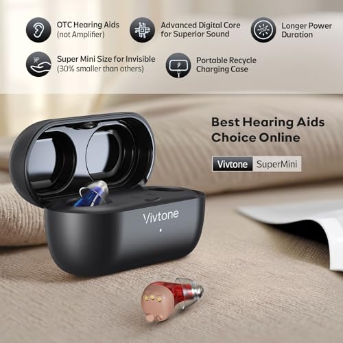 Vivtone Supermini Hearing Aids (Not Amplifiers), Rechargeable Digital Hearing Devices with 16-channel Sound Processing for Superior Sound Quality, Over-the-Counter, Auto-On/Off, Pair