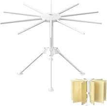 Elsrantor Sechoir a Pates Fraiches, Séchoir à Spaghetti avec 10 Bras Extensibles, Nouilles Porte-Séchage, Séchoir à Pâtes Pliable, Accessoire Machine à Pates Fraiches pour Fettuccine, Linguine(Blanc)
