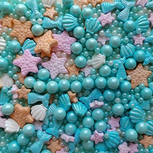 Homankit Mermaid Sprinkle Sweets Sprinkles for Baking Dessert Cupcake Cake Topper Starfish Shell Pearl Mermaid Candy Mix 3.53 Ounces