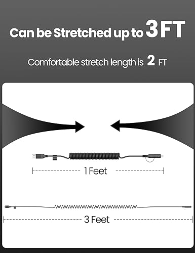 Miniatura 7 de Cable USB C en espiral, 4 en 1 USB C y Lightning 60 W, cable de carga rápida retráctil de 3 pies para iPhone 15, Samsung Galaxy, Moto, Google Pixel,