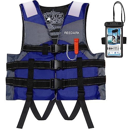 Reedark ライフジャケット 新型 釣り 大人用 子供用 フィッシングベスト 呼び子付き 救命胴衣 フローティングベスト＋スマホ防水ケースセット 災害用 水泳 海水浴 緊急用 CE認証取得済 (ブルー、Ｓ)の画像
