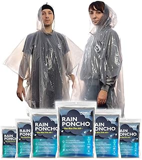 Foxelli Disposable Rain Ponchos (Family 6 Pack) – Emergency Rain Ponchos with Hood