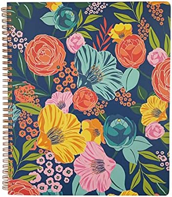 Metal Mill & Co Cute Giant Spiral Pocket book Faculty Dominated, 11″ x 9.5″ with Sturdy Hardcover and 160 Lined Pages, Backyard Blooms (Navy)