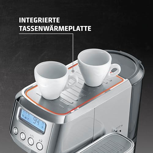 Miniatura 10 de Caso Espresso Gourmet Latte Prueba De Buena Calidad, Máquina Portafiltros Con Recipiente De Leche Integrado, Bomba Ulka De 20 Bar, Placa De Calor Para Tazas, 1 O 2 Tazas, Plata, Acero Inoxidable