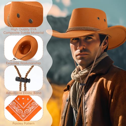 Image of Zhanmai 12 Pcs Cowboy Hat and Bandana Cowboy Cowgirl Hats Bulk Western Party Costume Halloween Accessory