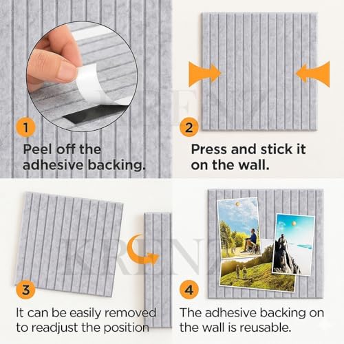 Image of KRENZ Self Adhesive Bulletin Notice Board (30 X 30 Cm) with Drawing Pins List Board for Wall Vision Board for Manifestation Wall Boards Message Board for Office School Collage (2, Grey Line)