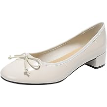 Women's Classic Closed Round Toe Patent Leather Bow Block Heel Loafers - Retro Shallow Slip-On Low Heel Casual Office Dress Shoes
