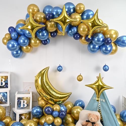 Image of 5 pcs 36 Inch Large Metallic Moon Shape Foil Balloon 18In Chrome Gold Foil Star Shaped for 70s Disco Dance Birthday Graduation New Year (Gold Moon Star 5pcs)