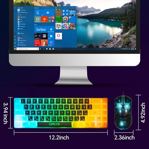 CHONCHOW 60% Gaming Keyboard and Mouse Combo, 68 Keys Wired LED RGB Backlit Black Gaming Keyboard and RGB Backlit, Small Light up Keyboard for PC Xbox PS4 Gamers and Work (Black-White)