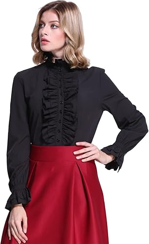 Miniatura 3 de Camisas góticas victorianas para mujer, blusa vintage de manga larga con volantes